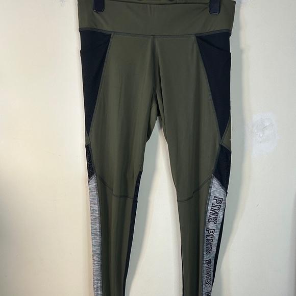 Victoria's Secret Pink Ultimate Fleece-Lined Leggings Olive Green Mesh Large - Picture 1 of 7